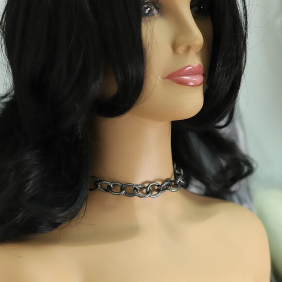 Thick Black chain Choker Necklace Adjustable - Picture 6 of 12